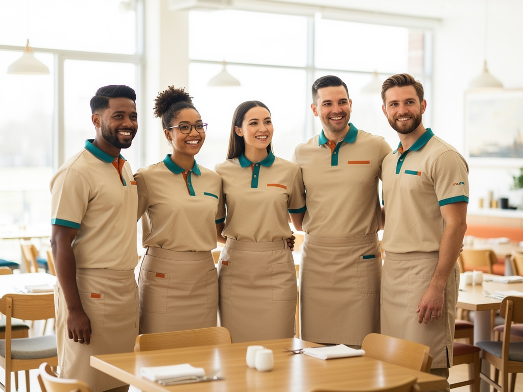 Lächelndes Serviceteam in einem hellen Restaurant